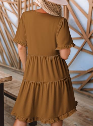 Image of Dokotoo Womens Summer Dresses 2026 V Neck A Line Short Sleeve Casual Ruffle Babydoll Mini Dress