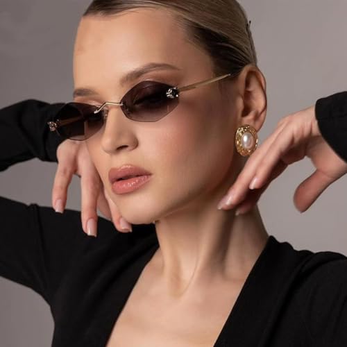 Trendy Frameless Hexagon Sunglasses for Women Luxury Vintage Punk Metal Rimless Polygon2