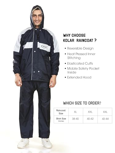 Image of KOLAR Men's Waterproof Rain Suit with Jacket and Pant With Reflective Surface, Extended Hood, Ouside and Inside Pocket