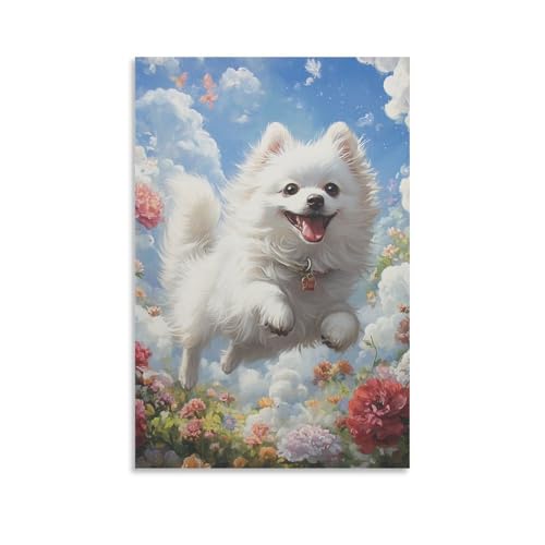 Spitz japonais peinture sur toile cadeau décoration murale