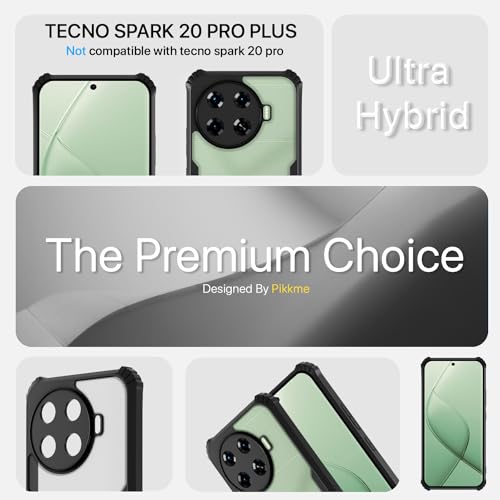 Image of Pikkme Techno Spark 20 Pro Plus 5G Back Cover | Crystal Clear Transparent Back | Ultra Hyrbid | Full Camera Protection | Raised Edge | Bumper Back Case (Black)
