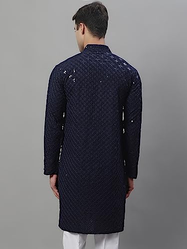 Image of Jompers Navy Navy Blue Chikankari Embroidered and Sequence Kurtas. (Navy, 3XL)