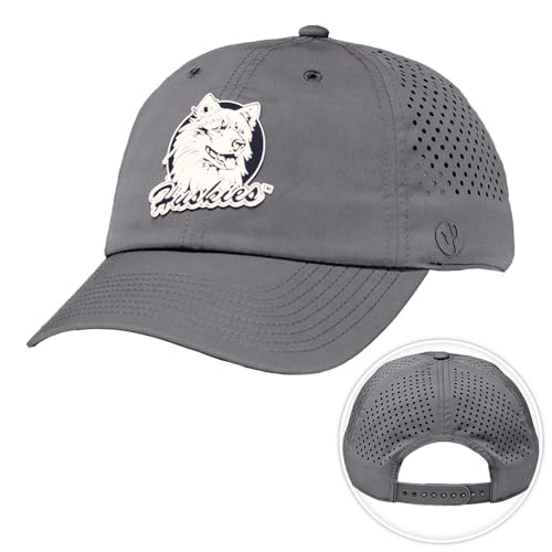 Desert Cactus University of Connecticut Snapback Baseball Hat, UConn Huskies Unstructured BreezePro Performance Hat with Adjustable Silicone Strap (Design Vintage BP1-Dark Grey)