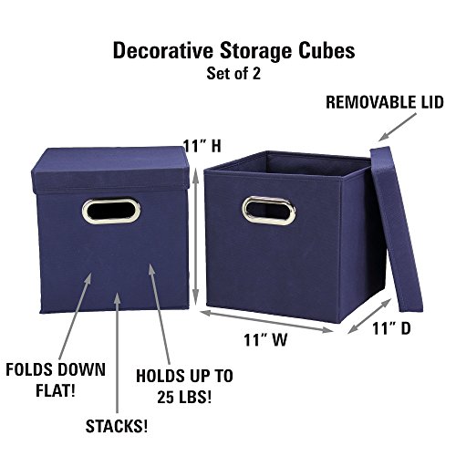 Household Essentials 33-1 Decorative Storage Cube Set With Removable Lids | Navy | 2-Pack #TOP2