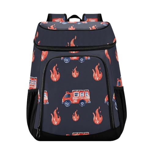 Firetrucks Flames Black Cooler Backpack Cooler Insulated Leak Proof Lunch Backpack 36 Cans Waterproof Soft for Men Women Picnic Hiking Camping Beach
