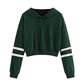 Damen Süß Sweatshirt, LeeMon Women Varsity-Striped Drawstring Crop Hoodie Sweatshirt Jumper Crop Pullover Top