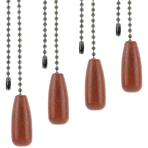 Image of CRASPIRE 4Pcs Ceiling Fan Pull Chain Lighting Lamp Extender Walnut Wood Charm Pendant Boho Adjustable Decorative 12.6in Extension Connector Ball Bead Cord Replacement Hanging Ornaments