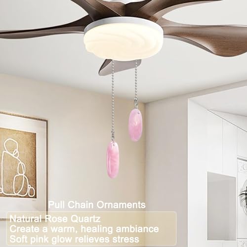 Image of LEFERS Ceiling Fan Pull Chain, 2 Pieces Natural Gemstone Pendants with 12 inch Ceiling Fan Chain Extender and Connector (Rose Quartz)