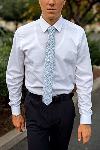 Image of DAZI Men's Skinny Tie Floral Print Cotton Necktie, Great for Weddings, Groom, Groomsmen, Missions, Dances, Gifts.
