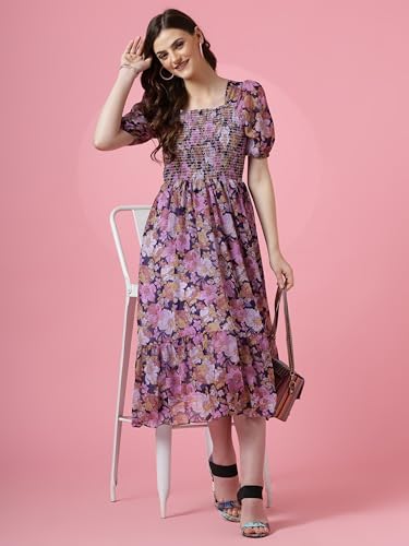 Image of Sheetal Associates Women's Maxi Floral Print Georgette Puff Sleeves Casual Dress
