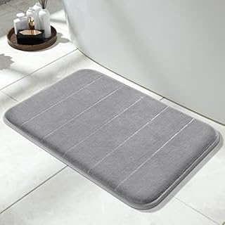 Yimobra Memory Foam Bath Mat Rug, 24 x 17 Inches, Comfortable, Soft, Super Water Absorption, Machine Wash, Non-Slip, Thick, Easier to Dry for Bathroom Floor Rugs, Gray