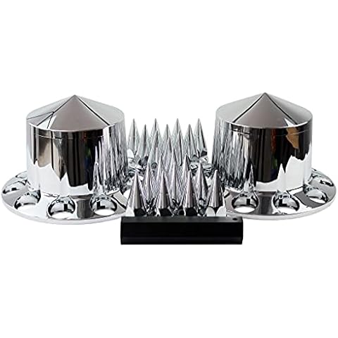 JIUXI ABS Chrome Plastic Rear Axle Cover Kits with 33mm Thread-on Nut Covers for Semi Trucks in Pairs (Spiked) Cover