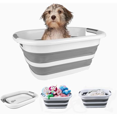 SHJOEE Zusammenklappbar Hundebadewanne Tragbar Haustier Badewanne 40L Faltbar Wäschewanne Multifunktionale Aufbewahrungsbehälter Platzsparend Organizer Indoor Outdoor Kleine Hunde Katzen Wasserbecken