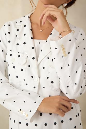 Image of VIRGIO Women's Polka Dot Crop Blazer - 100% Cotton Tailored Fit Cropped Jacket, Lightweight Breathable Cotton Blazer for Women, Casual Wear, Office Wear, Stylish Layering Piece