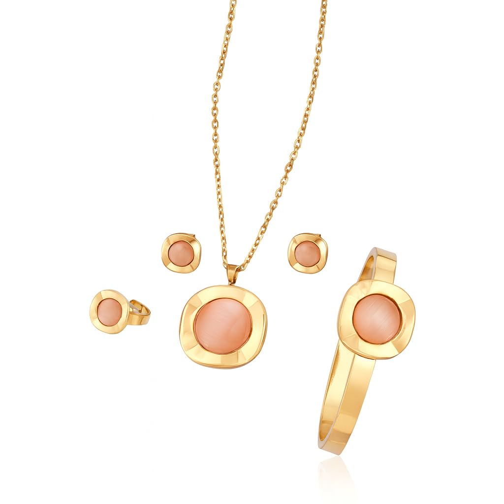 Trendy Floral Pattern Gold-Plated Jewellery Combo With Necklace, Earrings, Bracelet & Ring-image-9