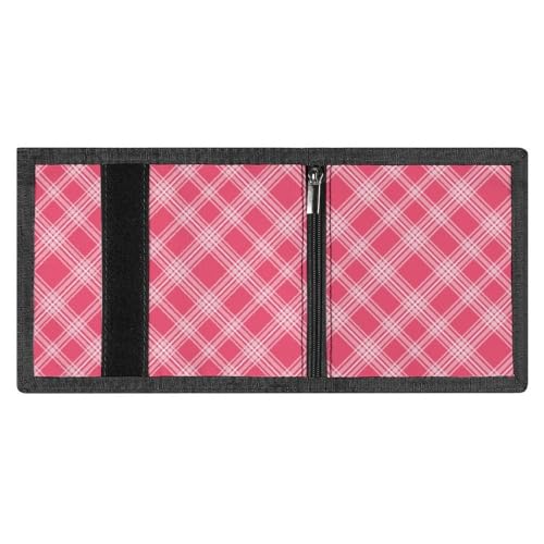 Pink White Plaid Print Wallet for Men, 8 Credit Card Holder Slim Minimalist Front Pocket Small Mens Bifold Wallets3