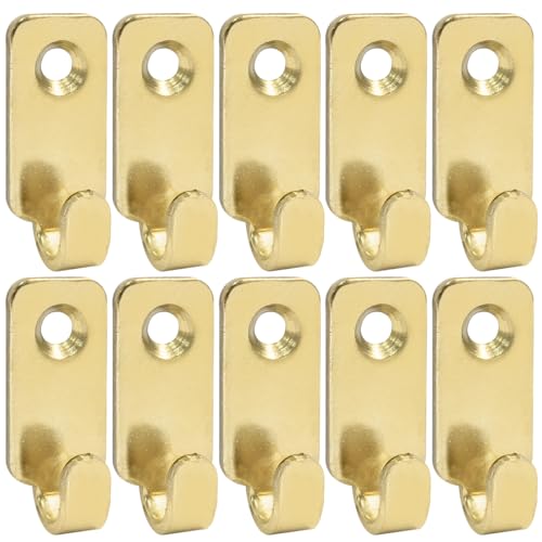 Image of Zorfeter 10 Pcs Wall Mount J Hooks for Hanging, 304 Stainless Steel Heavy Duty Hanger for Mirror Picture Frames Wire Key Bag, Gold