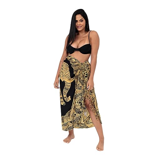 Canga De Praia Viscose Elefante Floral Preto E Branco (Marrom)