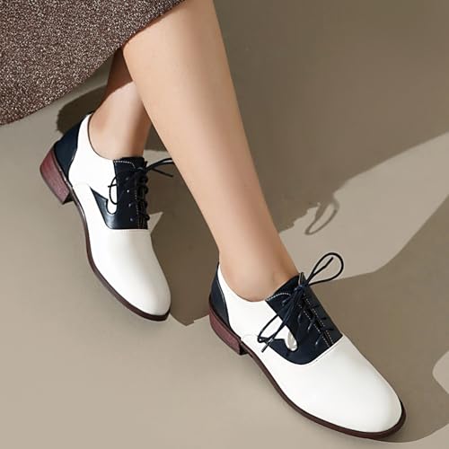 Vintage Mixed Colors Oxfords Lace Up Low Heel Classic Brogue for Women Block Heel Round Toe Mary Jane4
