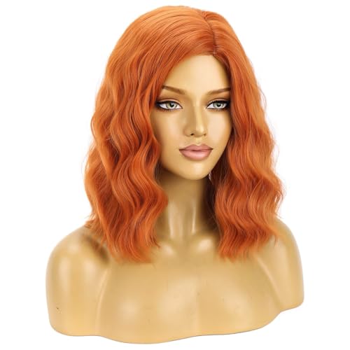 Image of BERON 14 inch Women Orange Wigs Girls Short Curly Ginger Wig Bob Wavy Wig Body Wave Halloween Cosplay Costume Daily Party Wigs