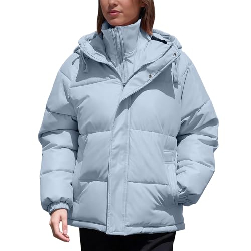 Rrongwn Chaqueta de invierno para mujer, chaqueta acolchada de invierno, color negro, beige, cálida, acolchada, gruesa, chaqueta de invierno, adolescente, niña, chaqueta corta de algodón, azul, M