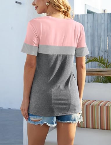 Minetom Women's Color Block/Solid Tops Short Sleeve V Neck T Shirts Summer Casual Tees4