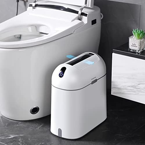 JUDRDO Touchless Bathroom Trash Can with Lid, Office Garbage Cans with Automatic Lid,Motion Sensor Trash Bin for Bedroom,Butterfly Slide Away Lid 4.6 Gallon Wastebasket, Suitable for Toilet, RV, White