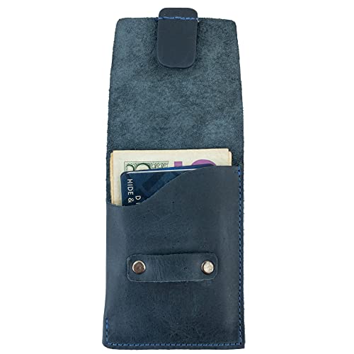 Hide & Drink, Vertical Card Holder Handmade from Full Grain Leather, Holds Up to 4 Cards Plus Folded Bills, Pocket Wallet, Card & Cash Organizer :: Slate Blue4