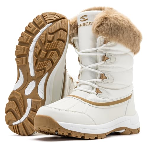 HOBIBEAR Women's Winter Snow Boots Waterproof Lightweight Warm Faux Fur Lined Mid-Calf Booties（Beige 1370 Size 8 Women - image 2