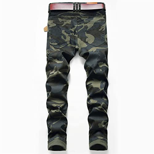 Men's Zipper Moto Biker Jeans Distressed Ripped Destroyed Denim Pants Vintage Slim Straight Fit Jean with Holes2