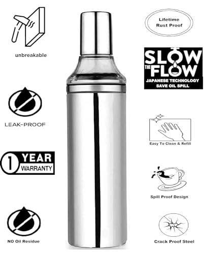 Image of Stainless Steel Oil Dispenser Bottle for Kitchen | Leak Proof Oil Pourer | Olive Oil Container | Kitchen Oil Storage Bottle (Pot) (1 Litre)