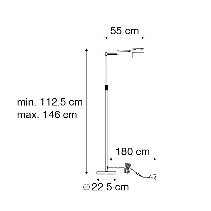 Qazqa led Design Stehleuchte, Stehlampe - Notia - Silber Farbe, inkl. 12W integrierter LED, 2700K, warmweiß, dimmbar, 146cm, Ideal als Küche lampe, Schlafzimmerlampe und Wohnzimmerlampe