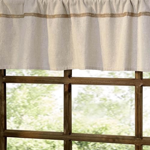 Oindec Cotton Linen Valance For Windows With Burlap Lace Trim Rustic Farmhouse 12 Inch Kitchen Valance Rod Pocket Neutral Short Curtain Topper Window Treatment thumb #2
