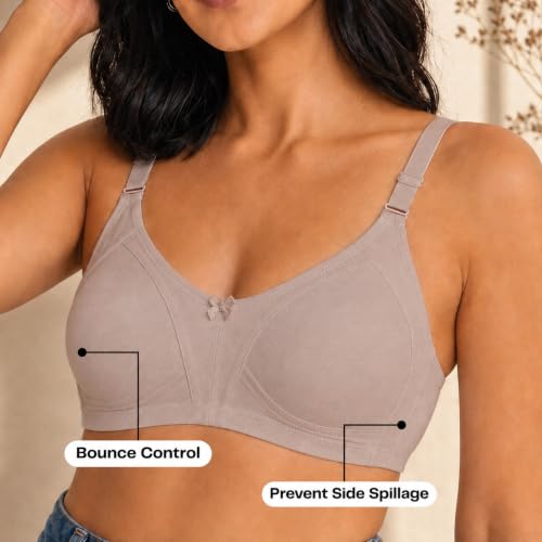 Image of INKURV Seamless Bra for Women Full Coverage | Cotton Hosiery T-Shirt Brassiere - Non Padded Wireless Lift for Everyday Wear| Moulded Cups for Chest Lifting- SAGE
