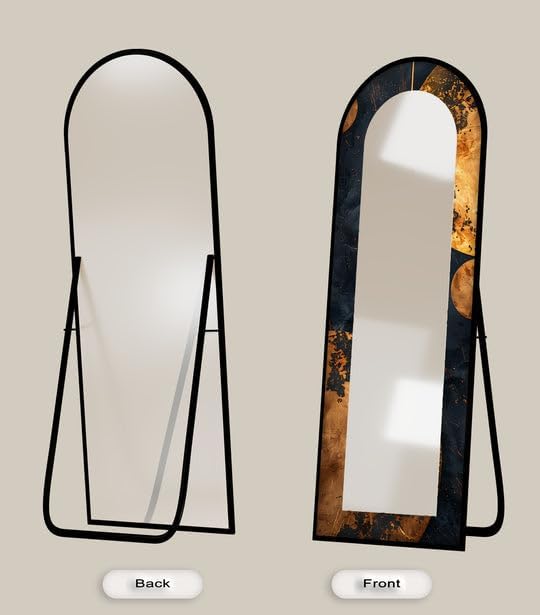 23,5’’W x 67’’H Black and Gold Marble - Full Lenght Floor Mirror Arched Full Lenght Mirror - Arch Full Body Stained Floor Mirror with Black Frame with Gold Frame