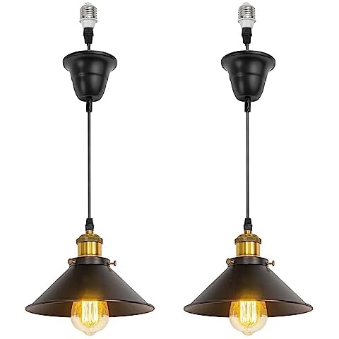 KAYYELAMP 2 Pcs Ceiling Lights Conversion Pendant Light E26 Base Connections Adjusted Wire Length Cone Metal Lampshade Vintage Design Conversion Kit for E26 Ceiling Lamp Fixtures Cover