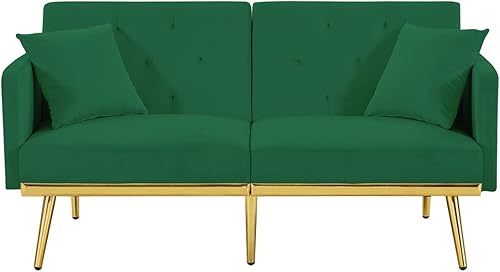 Miniatura 4 de Morden - Sofá cama futón para espacios pequeños, sofá cama convertible con 2 almohadas, sofá tapizado de terciopelo ajustable con patas de metal