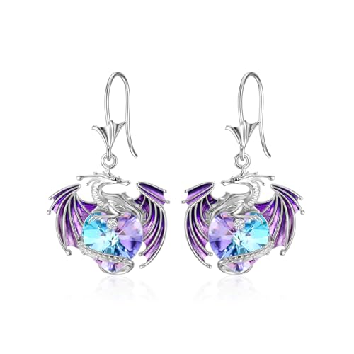 Dragon Earrings Sterling Silver Drop Dangle Dragon Earrings with Crystal Gift for Women
