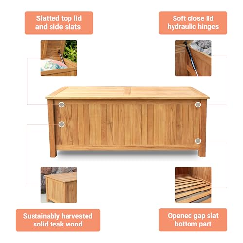 Image of Cambridge Casual Arie 60-Inch Teak Outdoor Deck Storage Box Chest, Weather-Resistant Patio Organizer with Soft-Close Lid for Pool, Garden & Backyard, 119 Gallons Outdoor Storage Box