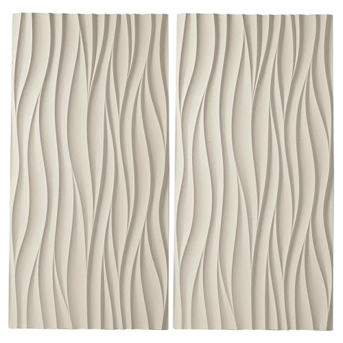 Innovz Paneles Decorativos para Pared Paneles Murales 3D de Piedra con Ondas, Revestimiento Mural de Piedra Artificial para Pared Interior Exterior, Zócalo de Pared para Setup Gaming(Beige,2pack)
