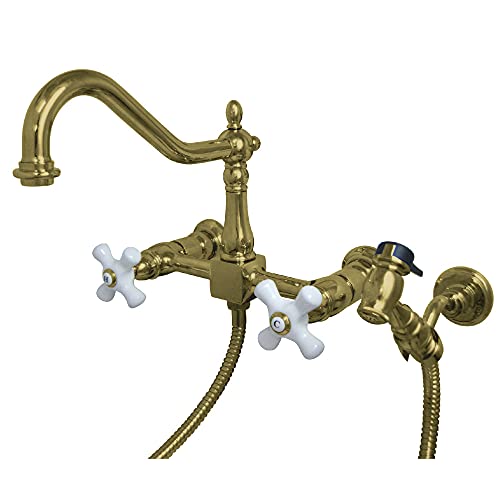 Featured Product Kingston Brass KS1242PXBS Heritage Bridge Kitchen Faucet, 8-1/2, Polished Brass