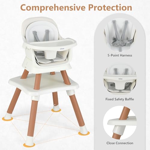 Image of INFANS 8 in 1 Baby High Chair, Convertible Highchair for Babies and Toddlers, Infant Dining Booster Seat, Building Block Table, Kids Stool Table Chair Set with Removable Tray