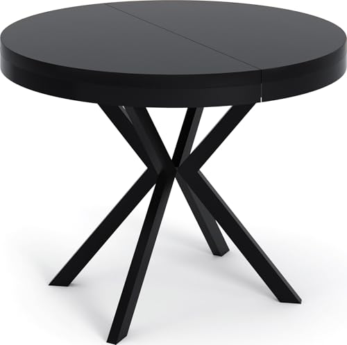 WFL GROUP Runder Ausziehbarer Esstisch - Loft Style Tisch mit Metallbeinen - 100 bis 180 cm - Industrieller Tisch für Wohnzimmer - Kompakt - 100 cm - Schwarz