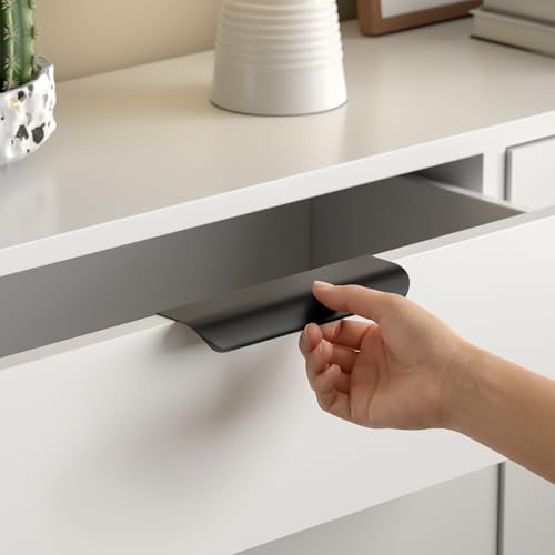 Image of Goldenwarm Black Cabinet Handles 5 Inch 50 Pack, Finger Pulls for Cabinets, Edge Pull for Dresser Drawers, Aluminum Alloy, Modern Kitchen Hardware for Dresser Bathroom Closet and Cupboard