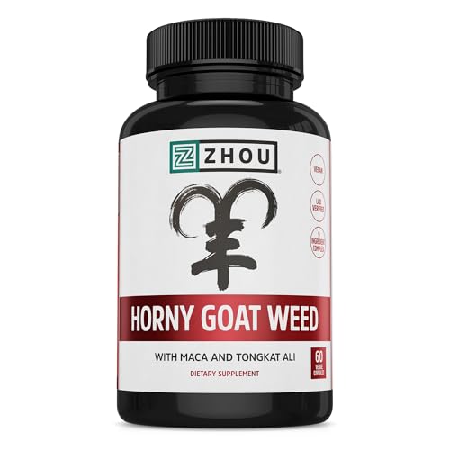 Zhou Horny Goat Weed - Herbal Extract for Men & Women, Supplement with Maca, Tribulus, Tongkat Ali & Ginseng, Maximum Strength for Health & Energy - 60 Veggie Capsules