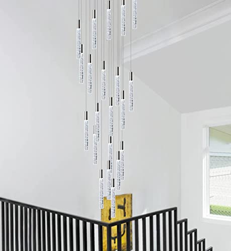 157"H Crystal Chandeliers For Entryway Crystal Lights Chandeliers For Living Room Foyer Chandeliers High Ceiling Pendant Light Fixture Remote Dimmable Night Lights For Staircase Hallway 20-Lights #TOP2