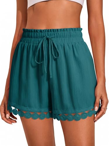 Image of Dokotoo Womens Shorts Summer Casual Loose Elastic Waist Drawstring Lace Boho Beach Cover Up Shorts