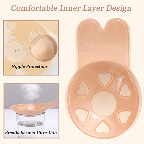 2 Pairs Sticky Bra Invisible Adhesive Bra, Backless Strapless Reusable Push Up Large Breast Lift Nipple Covers For Women - Fit For D/Dd #TOP3