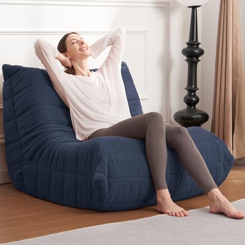 Image of Bean Bag Chair Big Sofa Beanbag Chair for Adults Fireside Chair Bean Bag Lounger with Memory Foam Filled for Home,Apartment or Gaming Venue (Blue Teddy)