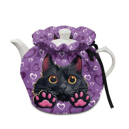 Image of Cats Paws Insulated Dustproof Kitchen Tea Pot Dust Cover Breakfast Warmer Tea Cozies with Drawstring for Home Kitchen Table Decoration